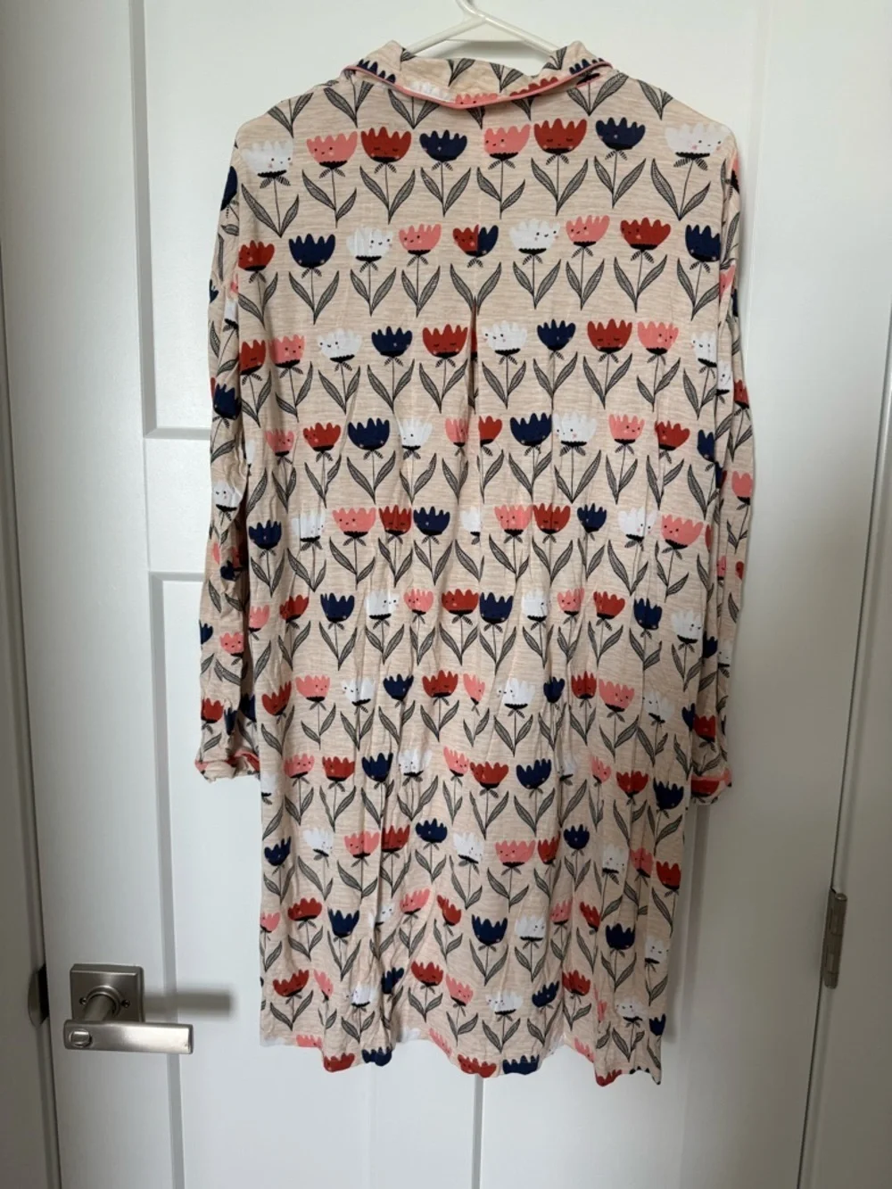 Little Sleepies Beige Nightshirt with Coral & Navy Tulips - Picture 3 of 4